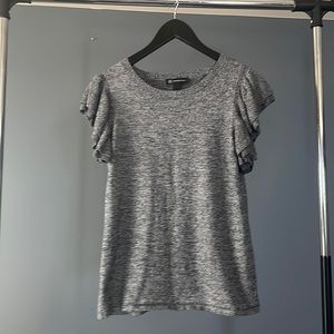 Heathered Black and White Sweater with Double Ruffle Sleeves